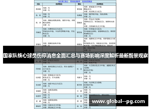 国家队核心球员伤停消息全面汇总与赛场影响深度解析最新前景观察