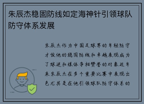 朱辰杰稳固防线如定海神针引领球队防守体系发展